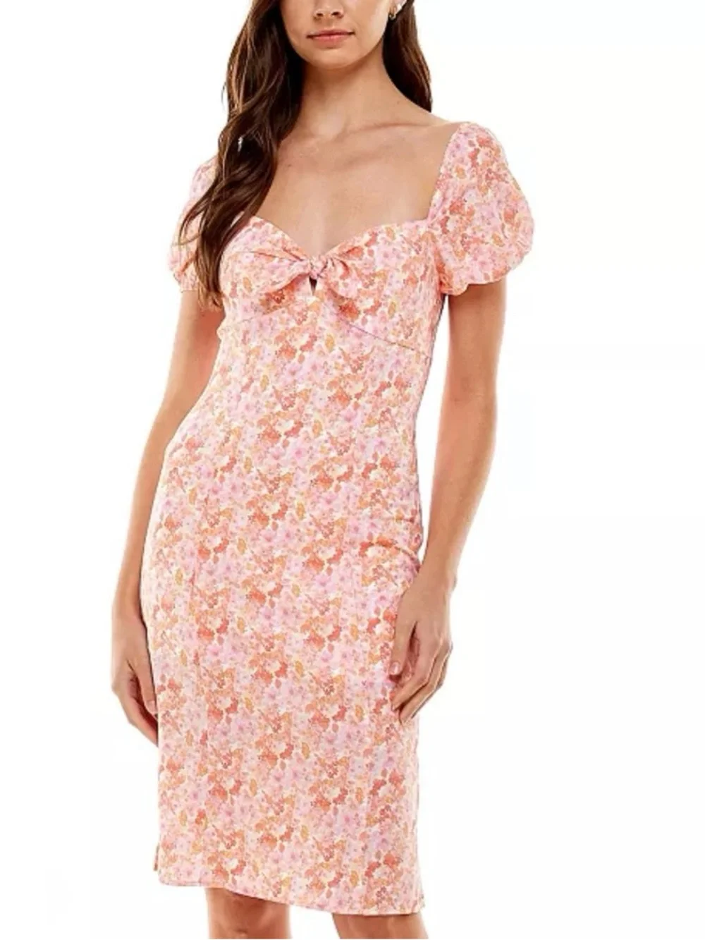 Floral Printed Puff Sleeve Sheath Midi Dress Gardencore Girlhoodcore